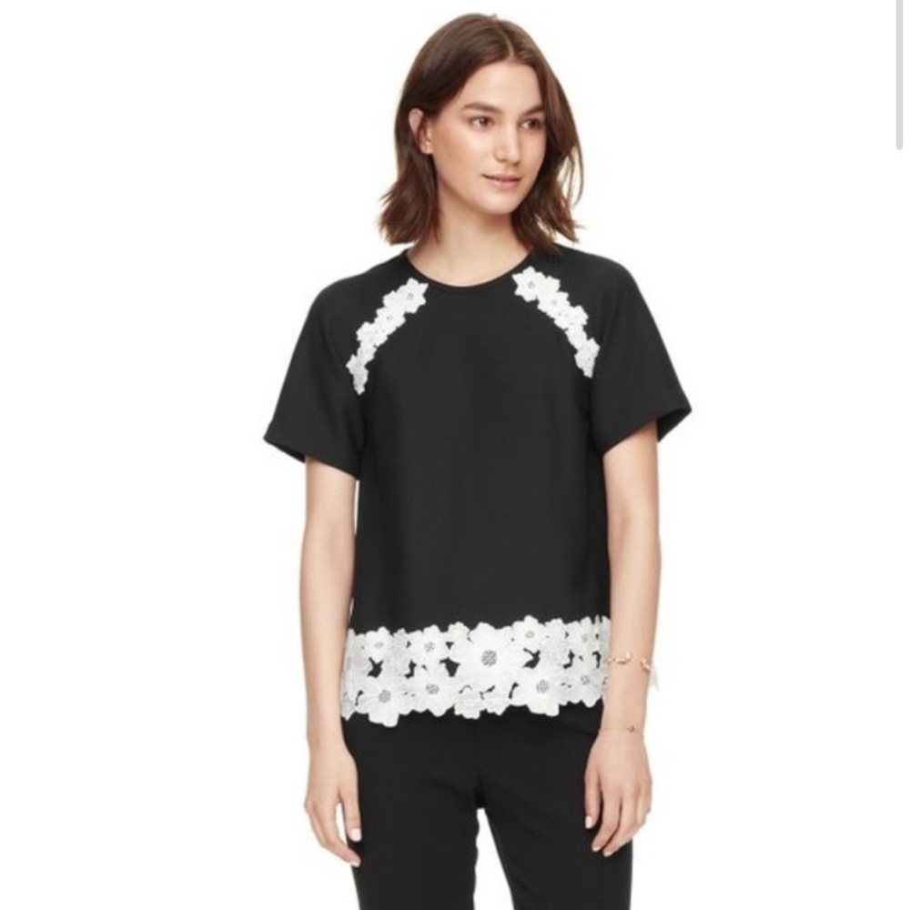 Kate Spade Lace Trim Satin Crepe Top